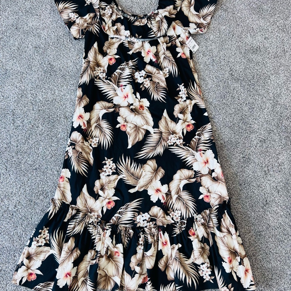 NWT! Vintage Royal Creations 100% Cotton Hawaii Black Tropical Print Maxi Medium